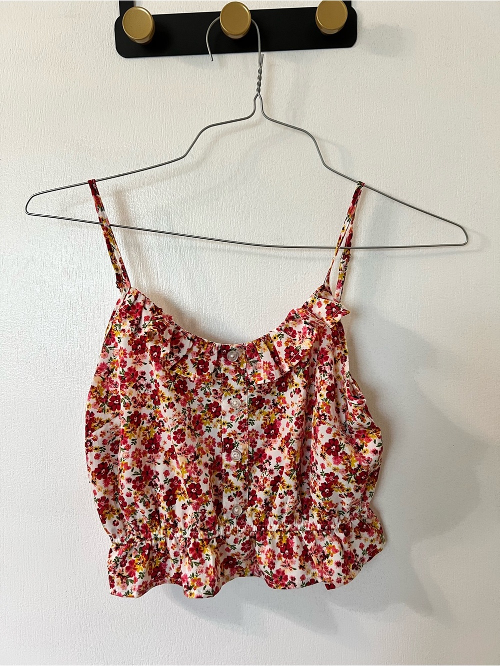 Red Multi Floral Ruffle Button-Front Cami